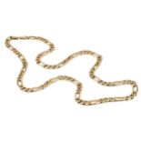 A 9ct gold long chain, of angular curb link design, 62.5cm long approx weight 39.4g