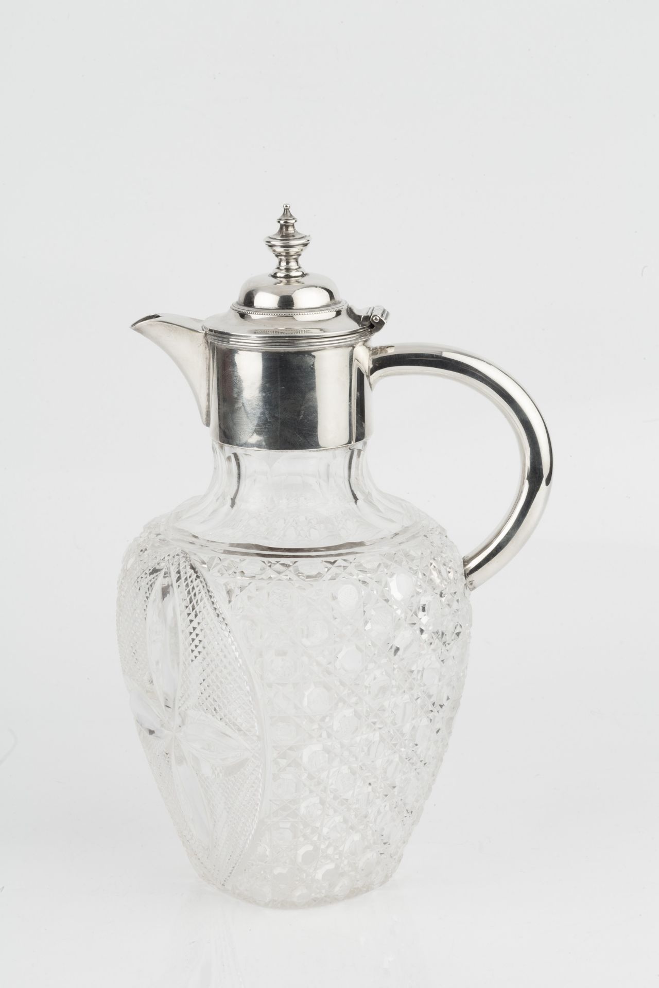 A late Victorian silver mounted cut glass claret jug, with hinged cover, plain curved handle and - Image 3 of 3