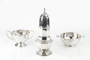 An Edwardian silver large sugar castor, of octagonal baluster form by S. W. Smith & Co, London 1902,