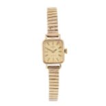 A 9ct gold lady's Rotary wristwatch, the rectangular dial with baton numerals and having quartz