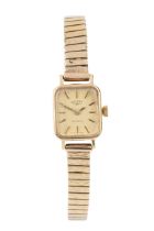 A 9ct gold lady's Rotary wristwatch, the rectangular dial with baton numerals and having quartz