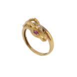 A Continental gold and gem set ram's head ring, of wraparound design, set with diamonds between