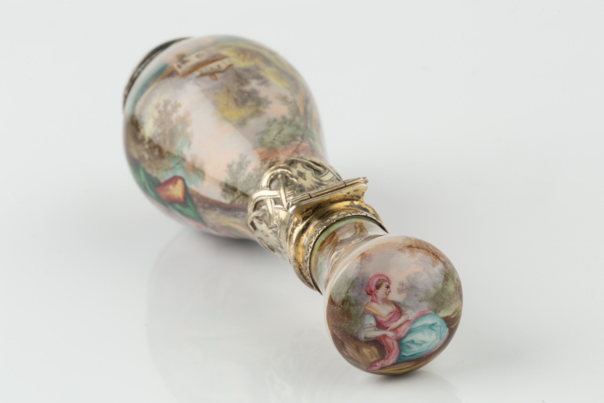 A 19th century Austrian silver-gilt and enamel scent bottle, of slender baluster form, the enamel - Image 4 of 5