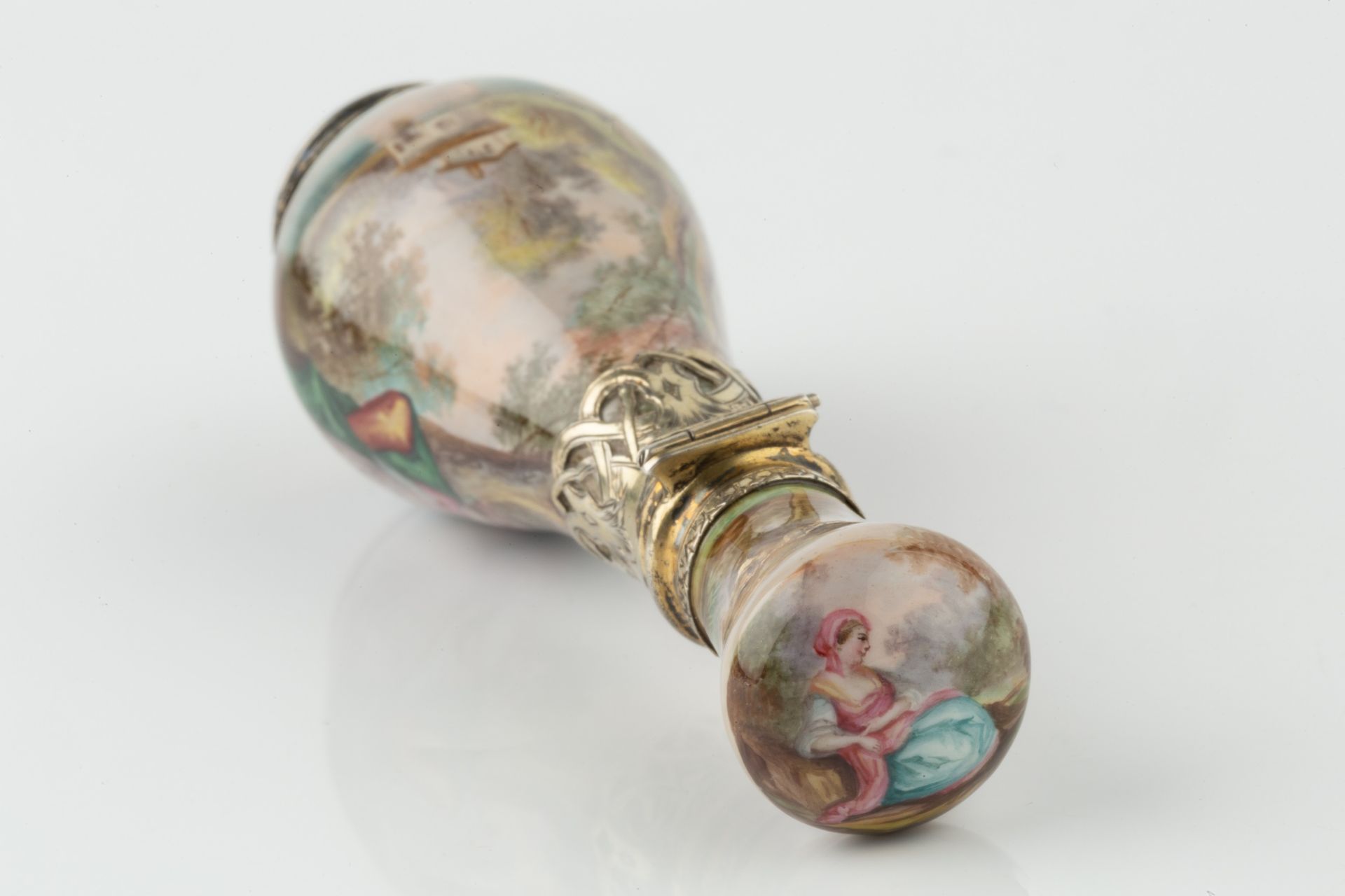 A 19th century Austrian silver-gilt and enamel scent bottle, of slender baluster form, the enamel - Bild 4 aus 5