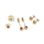 A pair of 15ct gold knot cufflinks, stamped 585, a yellow precious metal dress ring set with a