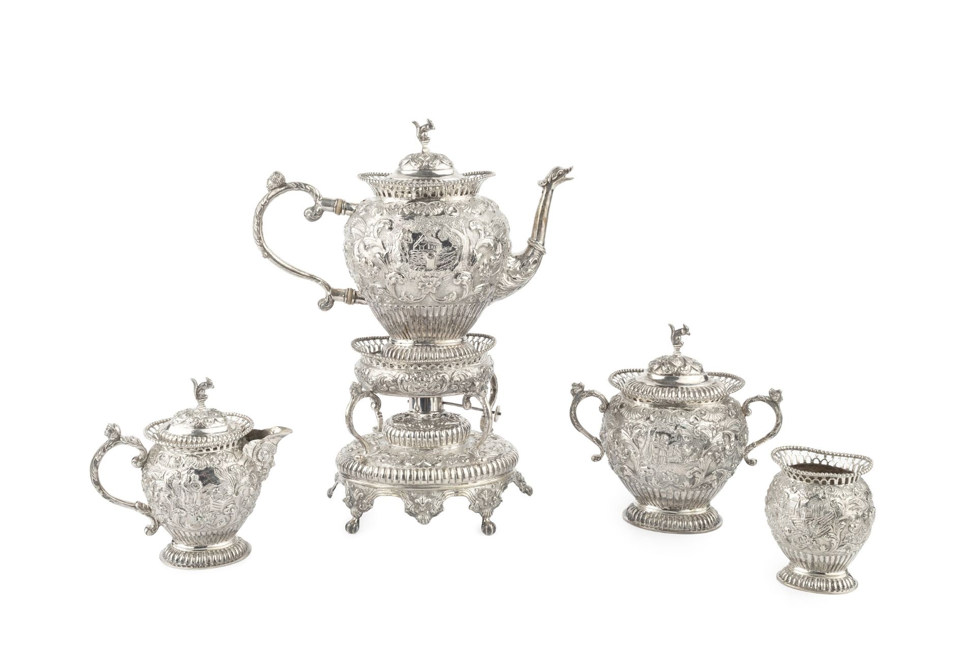 A late 19th century Dutch silver five piece bachelor's tea service, comprising teapot and cover,