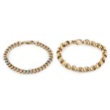 A French yellow gold belcher link bracelet, 19cm long, and a 9ct two-colour gold curb link bracelet,