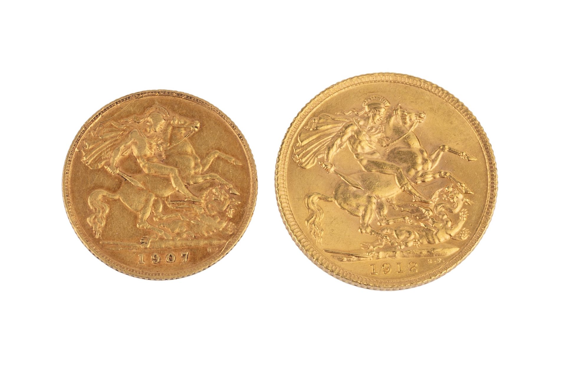 A George V sovereign, 1912, and an Edward VII half sovereign, 1907. (2) Some minor wear and