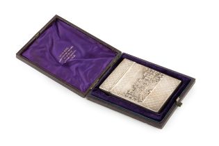 An early Victorian silver castle top card case, depicting a view of Windsor Castle to one side and