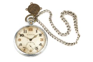 A World War II military pocket watch by Jaeger-le-Coultre, the nickel plated brass case stamped G.