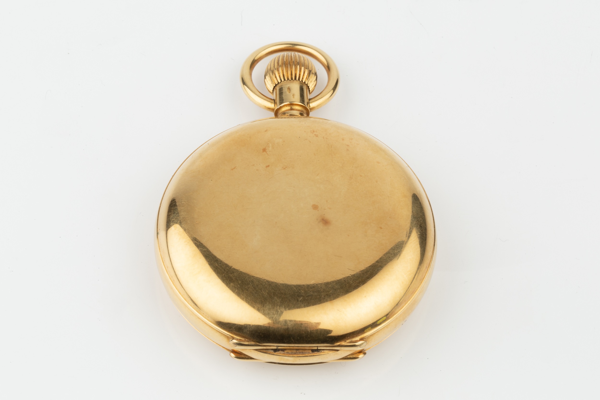 A Swiss 18ct gold hunter pocket watch, having white enamel dial with seconds subsidiary dial, and - Image 2 of 4