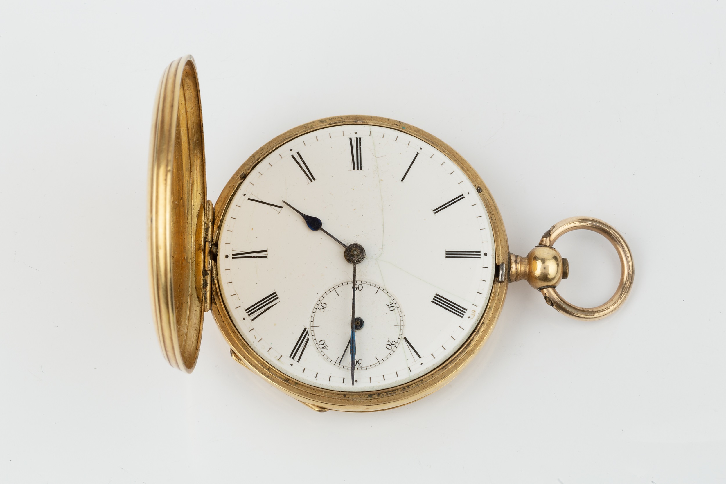 A Continental 18k gold hunter pocket watch, the engine turned front engraved with a cherub, - Image 2 of 6