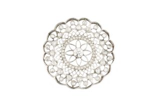 A diamond panel brooch, the circular openwork panel centred with an old brilliant-cut diamond in