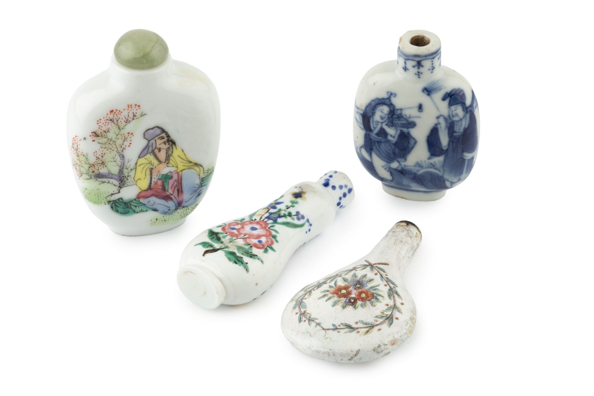 A late 18th/early 19th century enamel scent bottle, painted to each side with flowers on a white