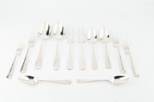 A service of Dutch silver flatware, comprising 2 serving spoons and forks, 4 table spoons, 4 table