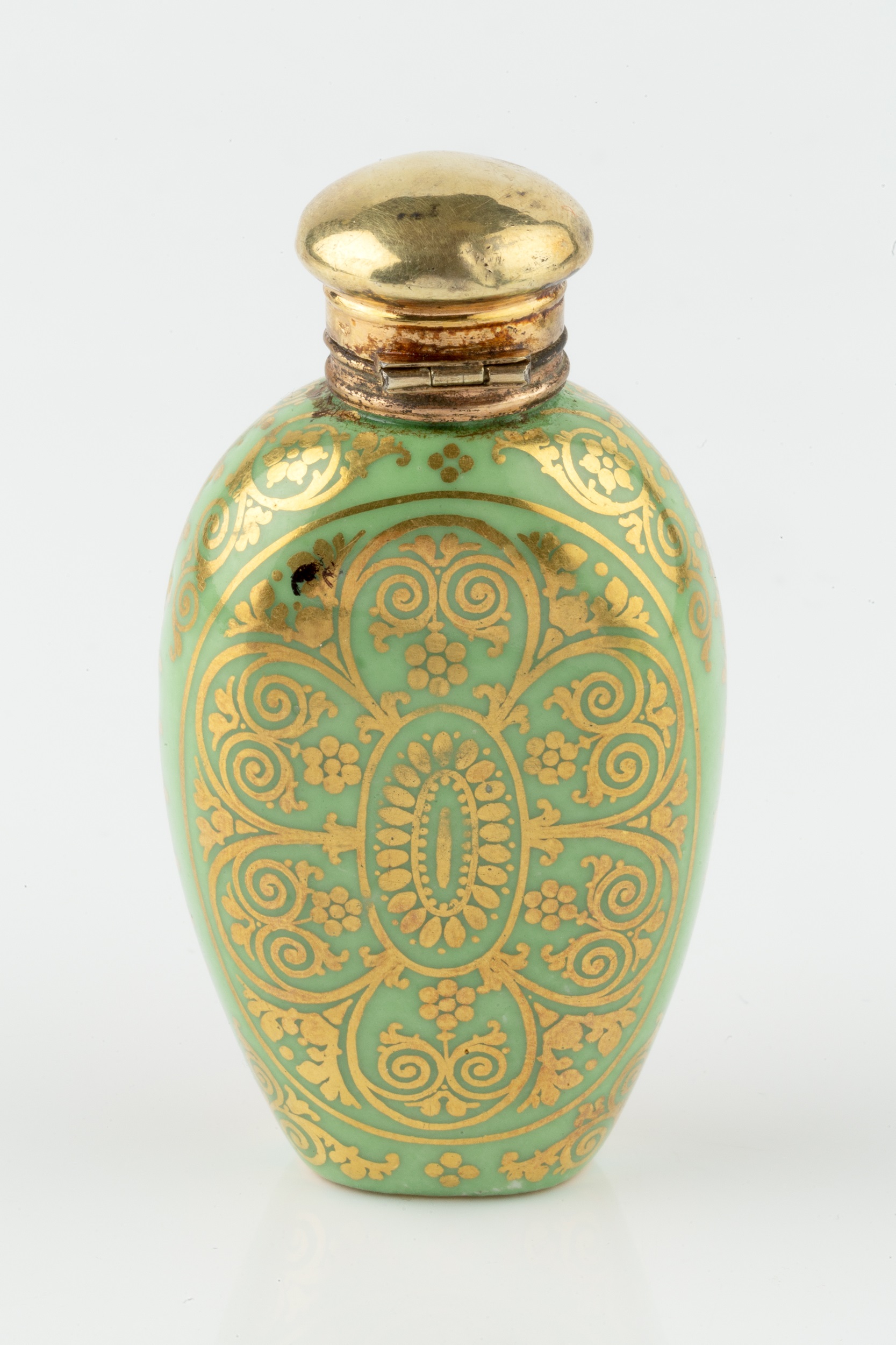 A late 19th century French porcelain scent bottle, of ovoid form, painted with an oval panel of a - Image 3 of 3