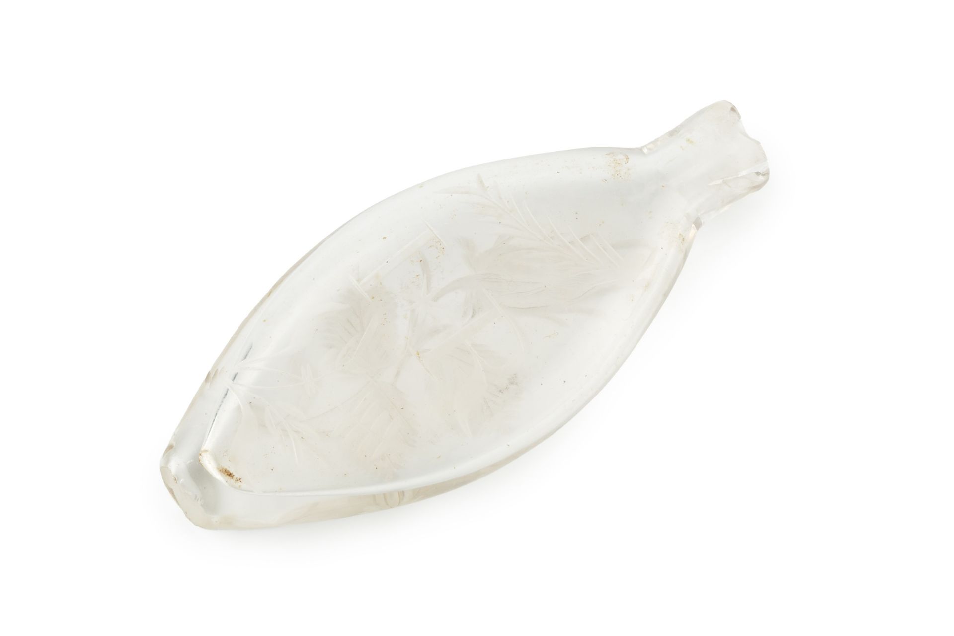 An 18th century Jacobite glass scent bottle, of elongated oval form, engraved to one side with