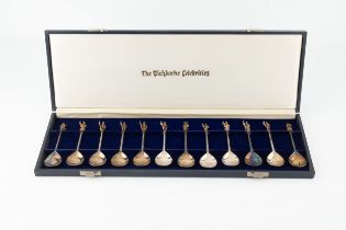 A set of twelve silver limited edition 'Tichborne Celebrities' spoons, with fig shaped bowls and