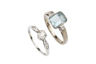 A diamond solitaire ring, the brilliant cut stone of approx 0.35ct in a claw setting, with diamond