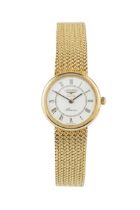 A 9ct gold Longines 'Presence' lady's wristwatch, with quartz movement and flexible mesh link