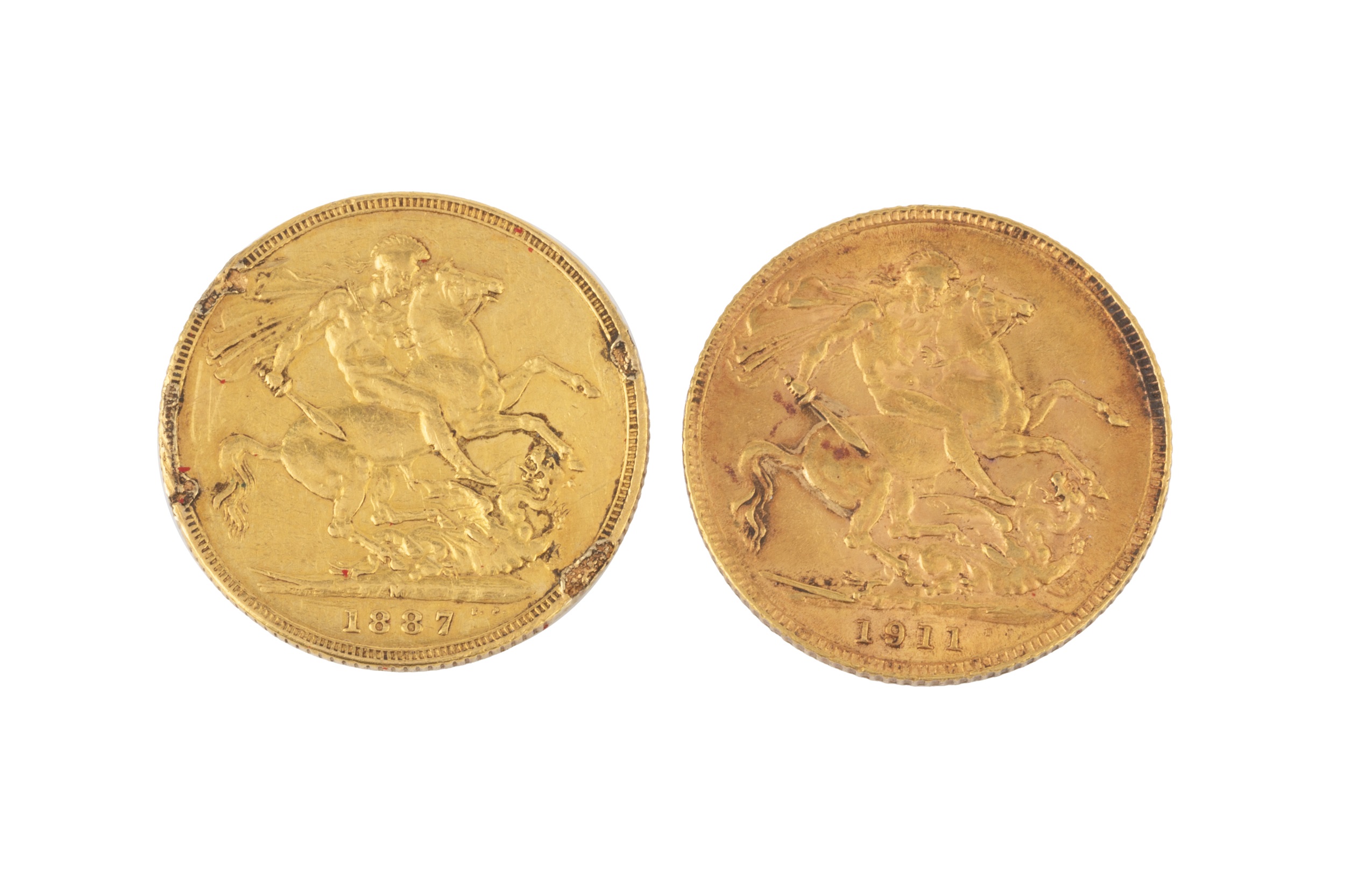 A Victoria sovereign, 1887, and another, 1911. (2)