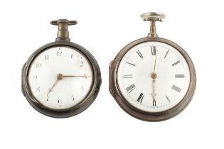 A George III silver pair cased pocket watch, with white enamel dial, the turned pillar verge