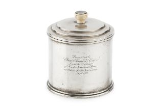 A George V Art Deco silver tobacco jar and cover, of cylindrical form, the stepped cover with turned