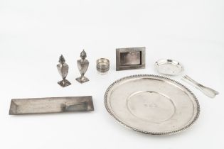 An American silver plate, with gadrooned border, stamped sterling, 26cm wide, and assorted