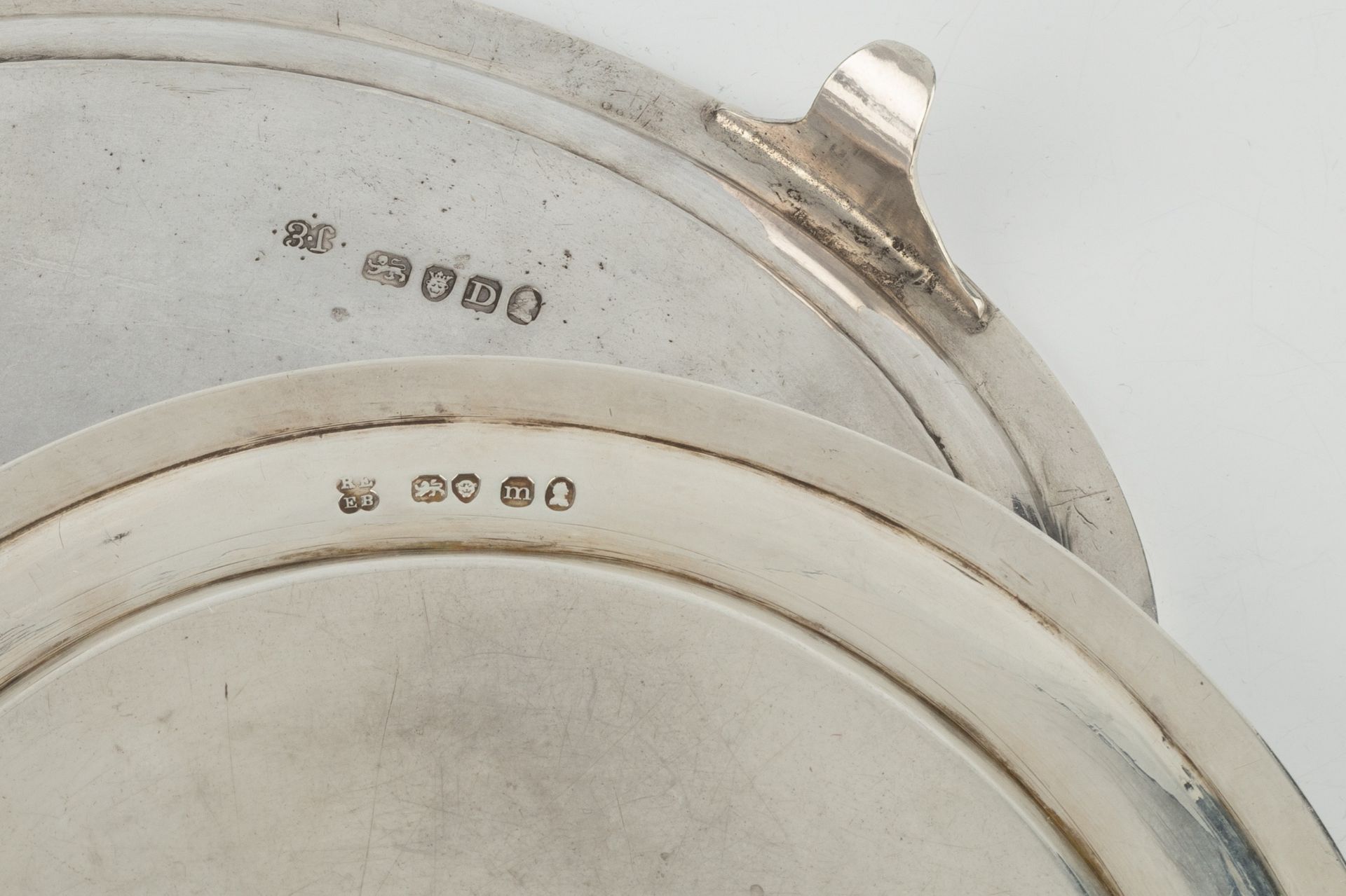 A George III silver oval teapot stand, with scroll engraved border and reeded shaped feet, by John - Image 2 of 2