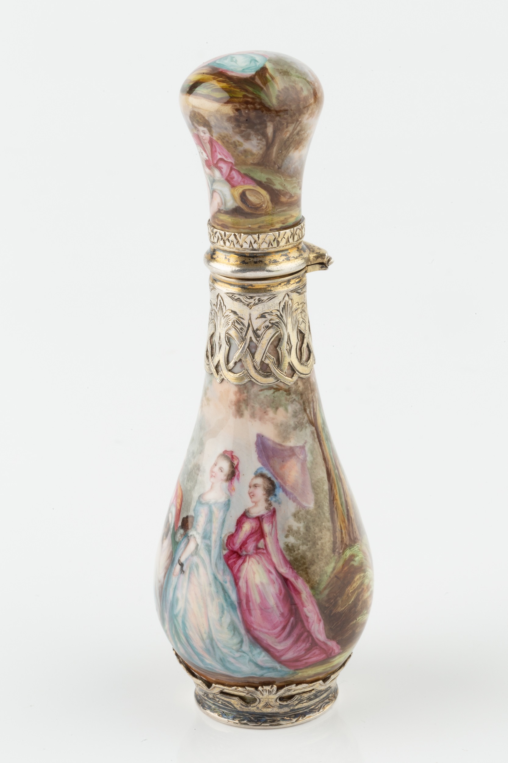 A 19th century Austrian silver-gilt and enamel scent bottle, of slender baluster form, the enamel - Image 3 of 5