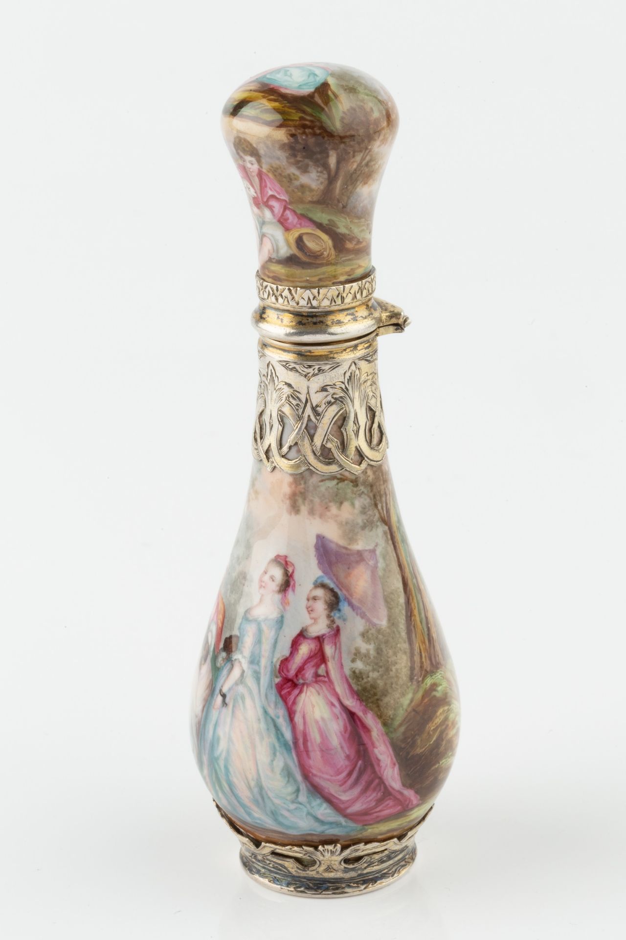 A 19th century Austrian silver-gilt and enamel scent bottle, of slender baluster form, the enamel - Bild 3 aus 5