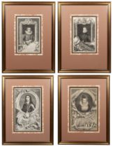 A collection of similarly framed portrait engravings of notable English people from history