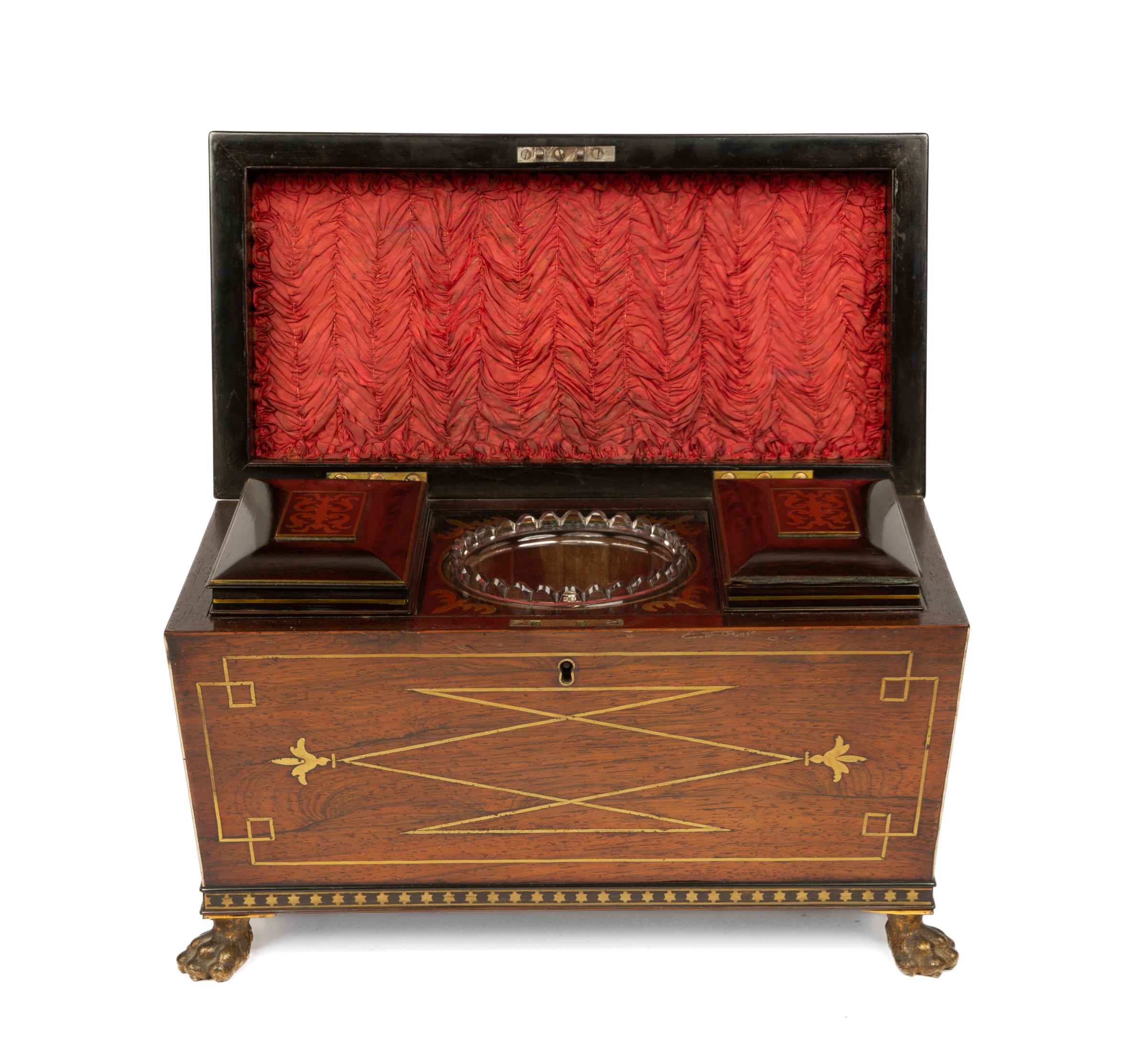 A rosewood tea caddy with brass inlaid banding - Image 3 of 6