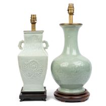 Two Chinese style celadon glazed table lamps