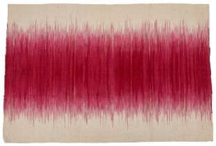 A hand-woven pink and white Indian Kilim