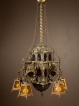 A Moroccan style brass hall lantern