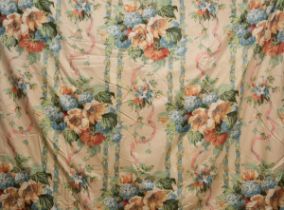 Three matching pairs of silk lined curtains