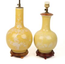 Two yellow ground Chinese style porcelain table lamps