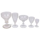 A set of wine glasses with etched grapevine decoration