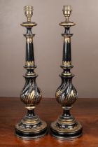 A pair of metal black-painted table lamps