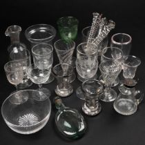 A collection of various 19th century and later wine glasses and other glassware