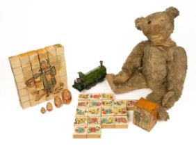 The group of antique toys including a Steiff teddy bear