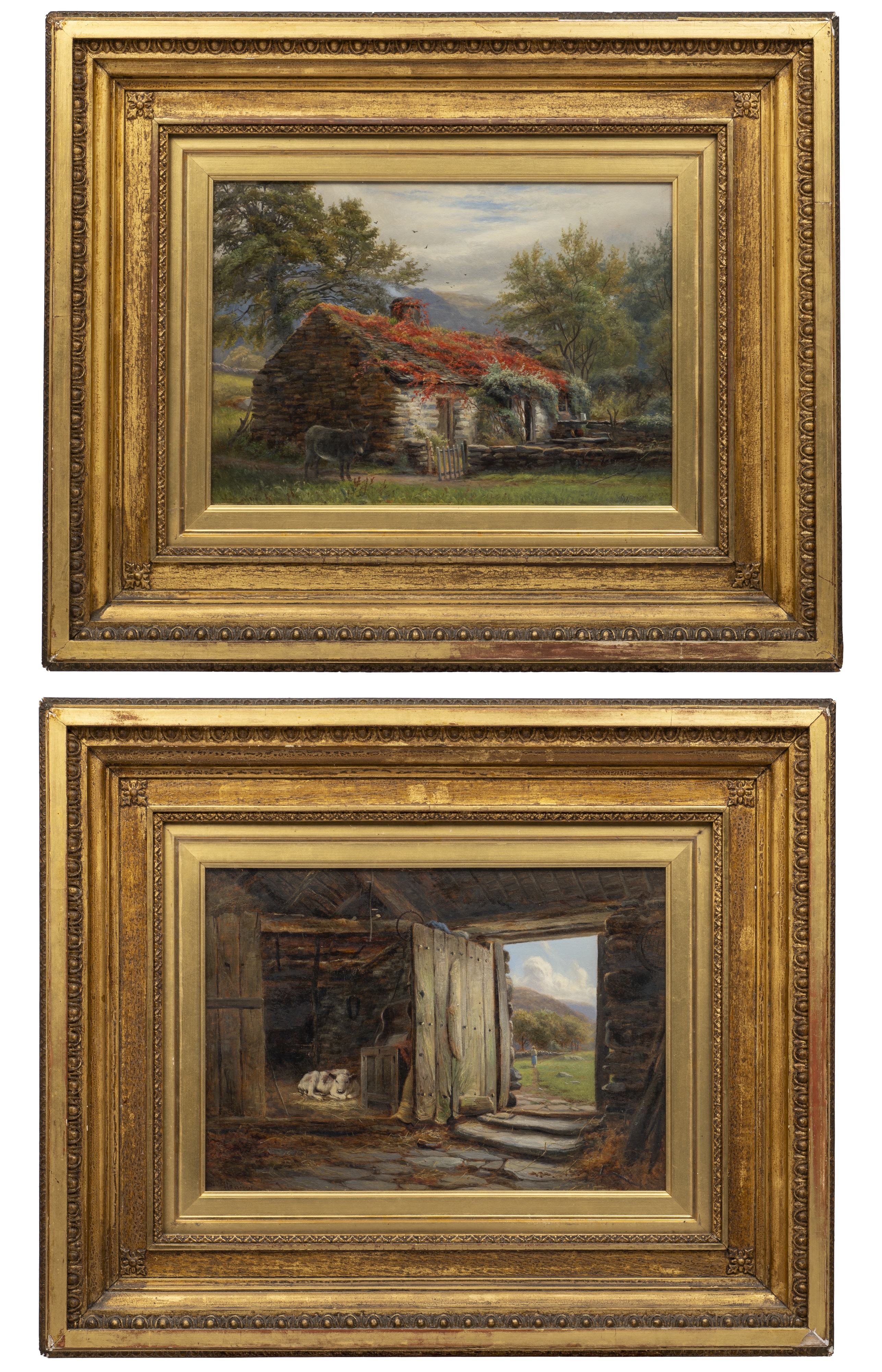 Two decorative paintings of rustic scenes