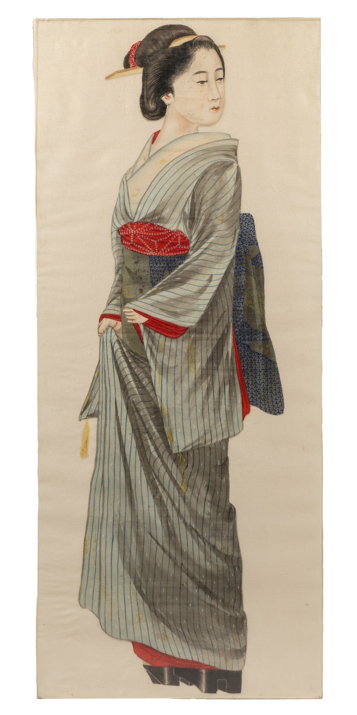 Three Japanese silk paintings of Geishas - Image 3 of 6