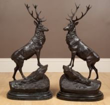 Jules Moigniez (French 1835-1894), A pair of bronze stags