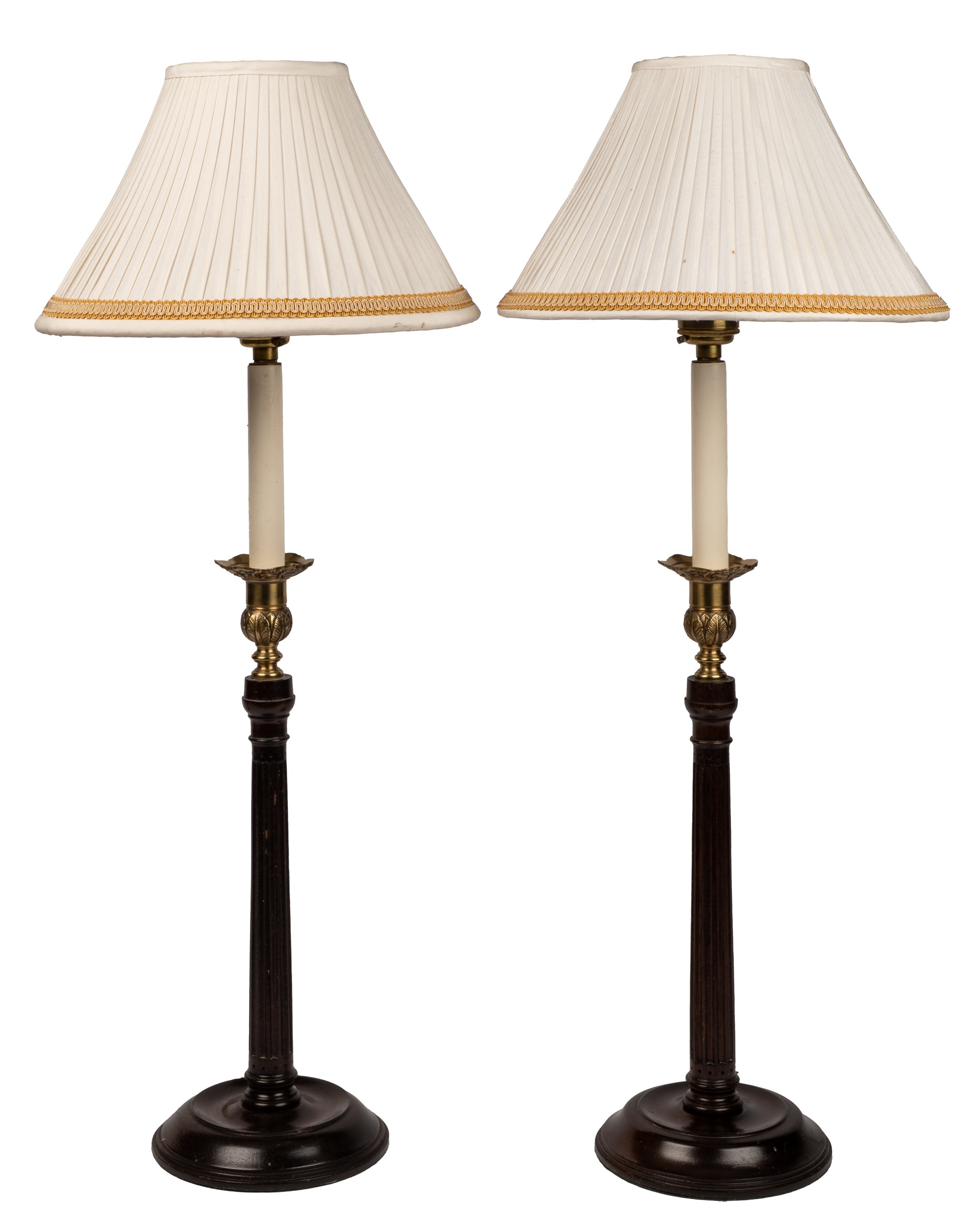 A pair of George III style Corinthian column table lamps