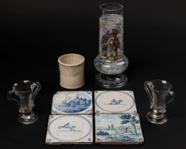 A collection of glass and Delftware