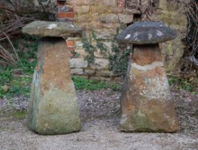 Two old sandstone staddle stones
