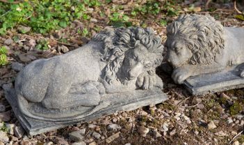 A pair of recumbent lions