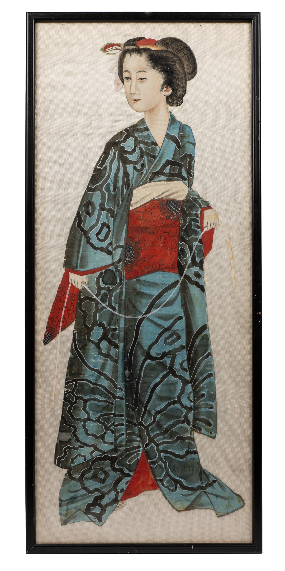 Three Japanese silk paintings of Geishas - Image 4 of 6